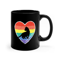 cat mug, pride week rainbow heart kitten silhouette