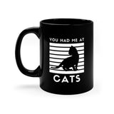 Retro cool cat design coffee mug with black kitten silhouette
