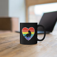 cat coffee mug with cute cat silhouette and gay pride flag