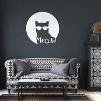 Metal Wall Art for Cat Lovers Meow text cat silhouette