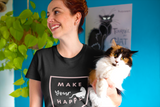 woman with her cat wearing a cat shirt