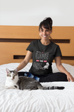 woman with her cat and a cute cat shirt