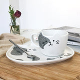 Gray mug and tray set with cat design