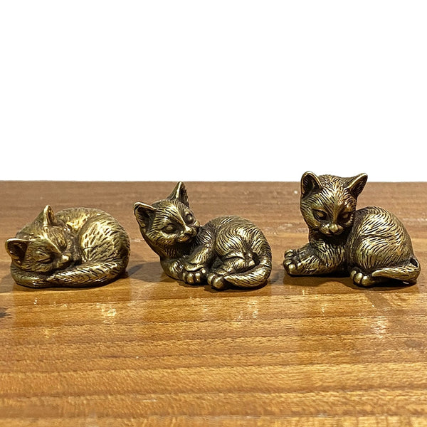 LANGXIANGART Brass Figures Decor,Vintage Brass Cute Cats Figurines
