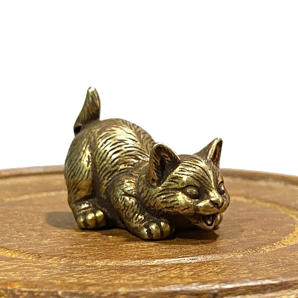 Brass Cat Figurine Small Statue Animal Figurines Toys Home Desktop