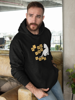Man with cat hoodie with funny scrabble letters 
