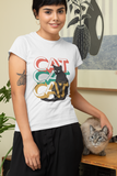 Girl with cat shirt graphic tee and her cat