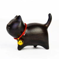 Kitten with real bell figure carved from rosewood